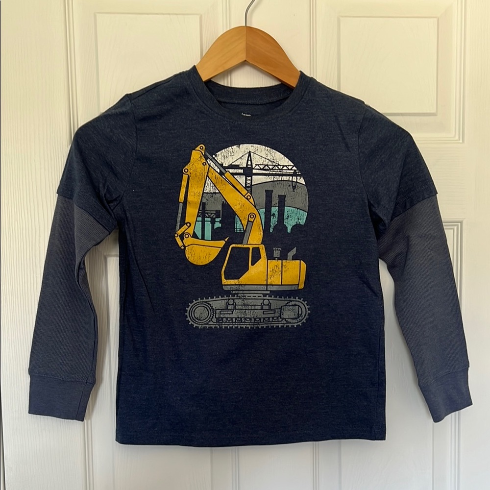 Kids Navy Blue Construction Graphic Long Sleeve Shirt NWOT